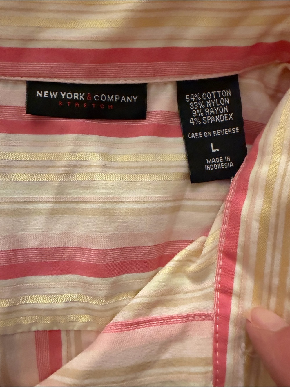 New York & Company Pink and Cream Striped Button-Down Shirt - Picture 5 of 5
